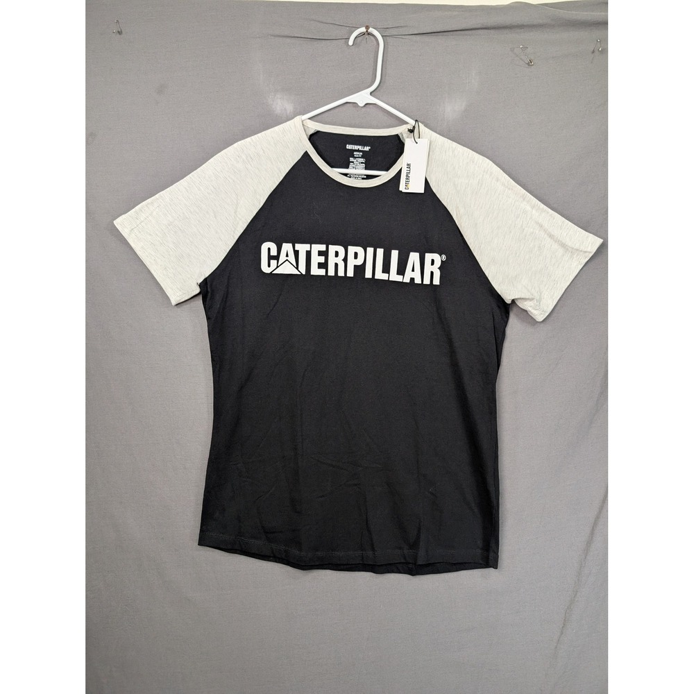 Caterpillar Mens Logo Raglan Short Sleeve T-Shirt Black Gray Medium